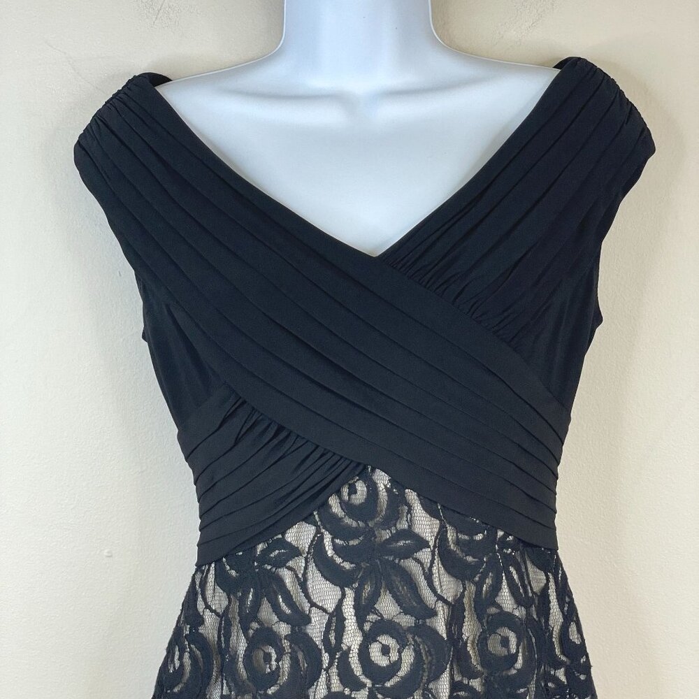 Adrianna Papell Dress Womens 6 Pleated Timeless Cocktail Stretch Lace Sheath LBD - Picture 2 of 16